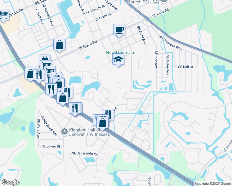 map of restaurants, bars, coffee shops, grocery stores, and more near 6115 Southeast Windsong Lane in Stuart