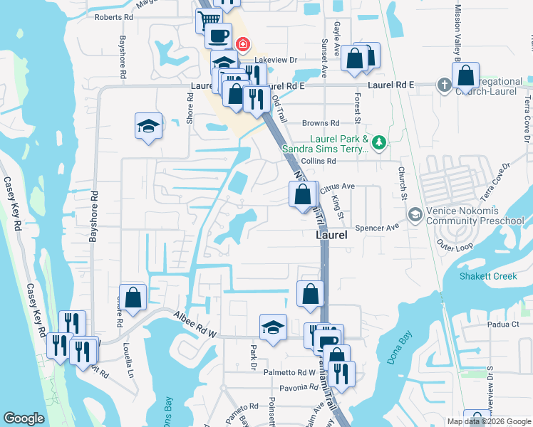map of restaurants, bars, coffee shops, grocery stores, and more near 600 Carriage House Lane in Nokomis