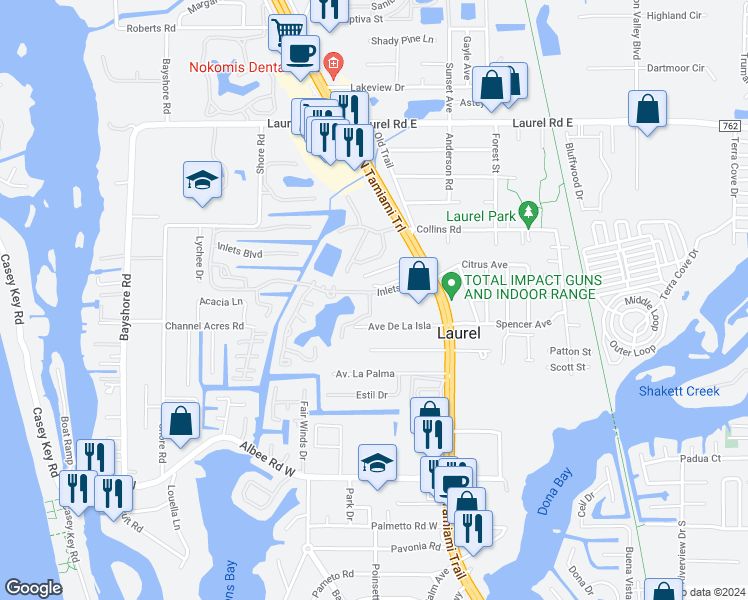 map of restaurants, bars, coffee shops, grocery stores, and more near 210 Sago Lane in Nokomis