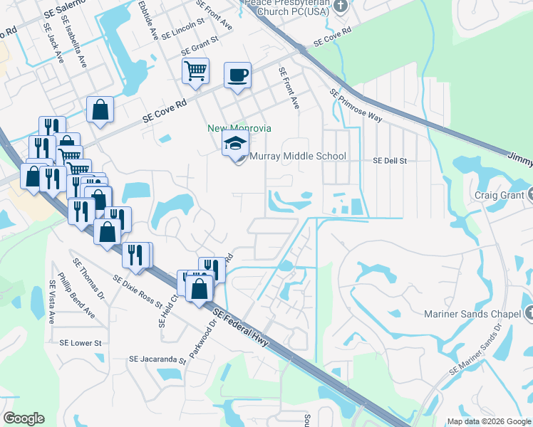 map of restaurants, bars, coffee shops, grocery stores, and more near 4798 Southeast Salvatori Road in Stuart
