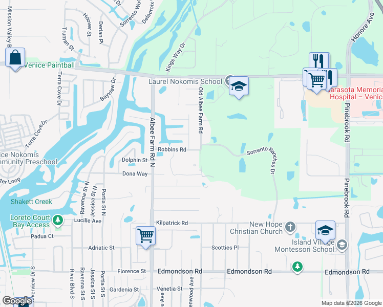 map of restaurants, bars, coffee shops, grocery stores, and more near 1609 Robbins Road in Nokomis