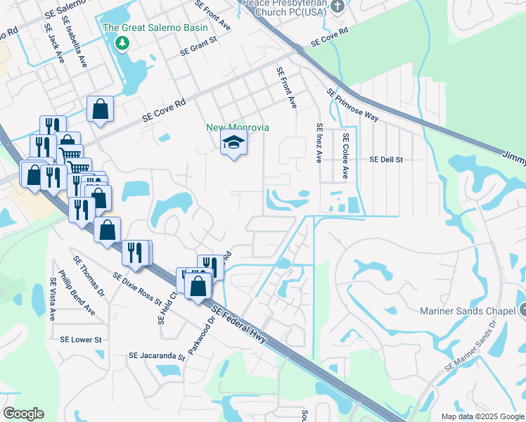 map of restaurants, bars, coffee shops, grocery stores, and more near 5883 Southeast 47th Avenue in Stuart