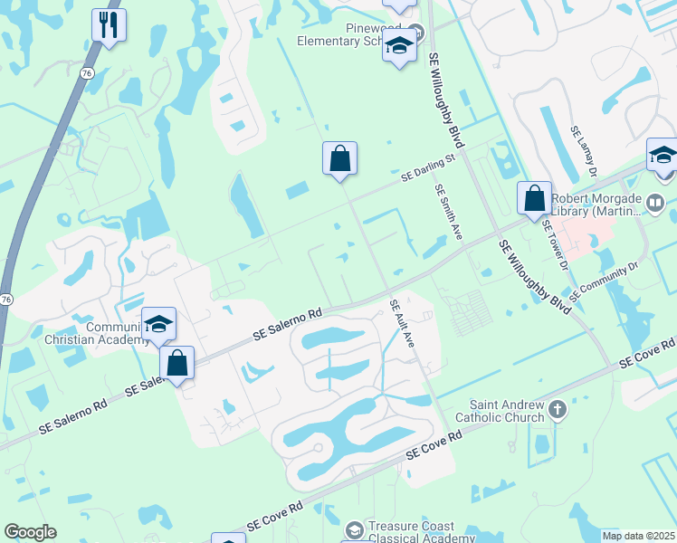 map of restaurants, bars, coffee shops, grocery stores, and more near 1305 Southeast Salerno Road in Stuart
