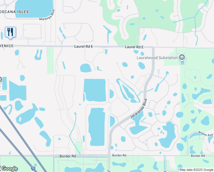 map of restaurants, bars, coffee shops, grocery stores, and more near 2192 Border Road in Venice