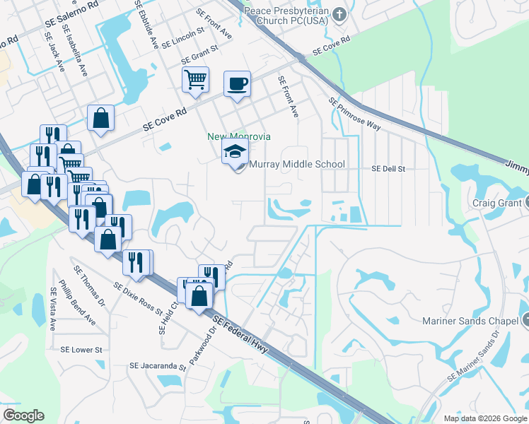 map of restaurants, bars, coffee shops, grocery stores, and more near 4798 Southeast Salvatori Road in Stuart