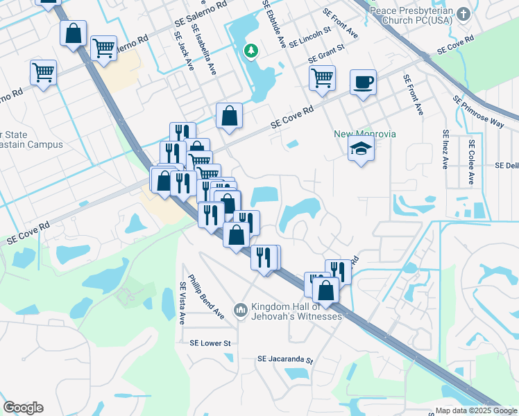 map of restaurants, bars, coffee shops, grocery stores, and more near 6417 Southeast Windsong Lane in Stuart
