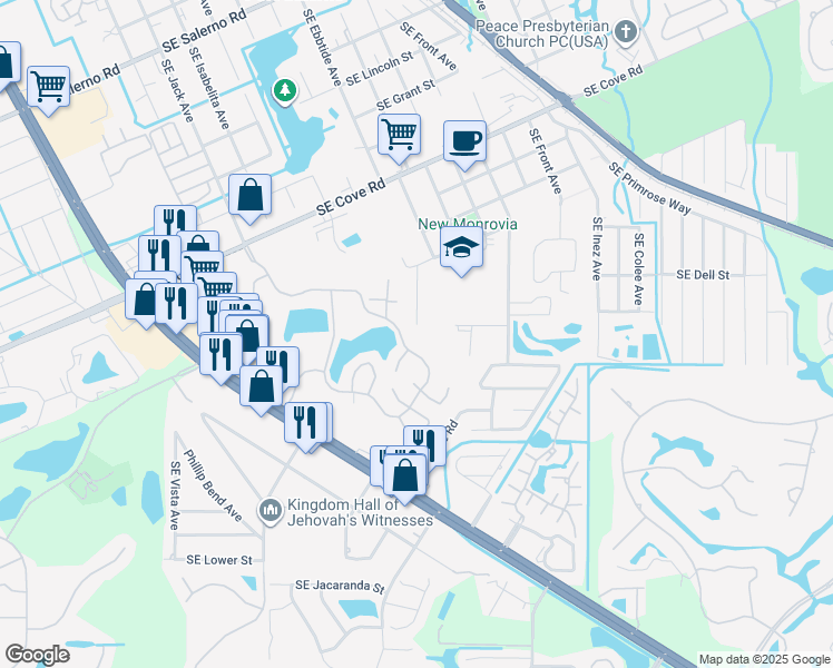 map of restaurants, bars, coffee shops, grocery stores, and more near 6007 Southeast Windsong Lane in Stuart