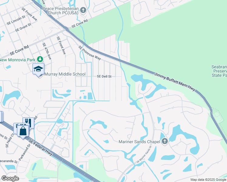 map of restaurants, bars, coffee shops, grocery stores, and more near 5868 Southeast Tangerine Boulevard in Stuart
