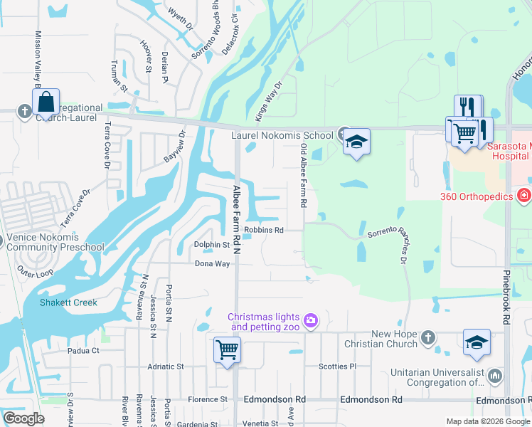 map of restaurants, bars, coffee shops, grocery stores, and more near 649 Coral Drive in Nokomis