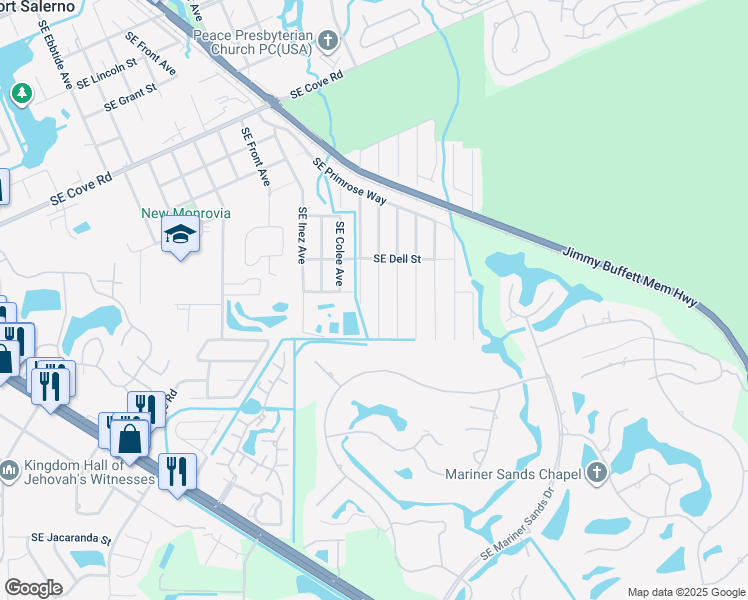 map of restaurants, bars, coffee shops, grocery stores, and more near 5856 Southeast Collins Avenue in Stuart