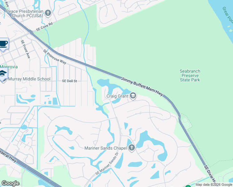map of restaurants, bars, coffee shops, grocery stores, and more near 5618 Southeast Foxcross Place in Stuart