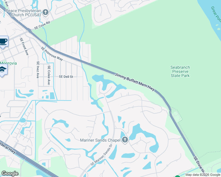 map of restaurants, bars, coffee shops, grocery stores, and more near 5602 Southeast Foxcross Place in Stuart