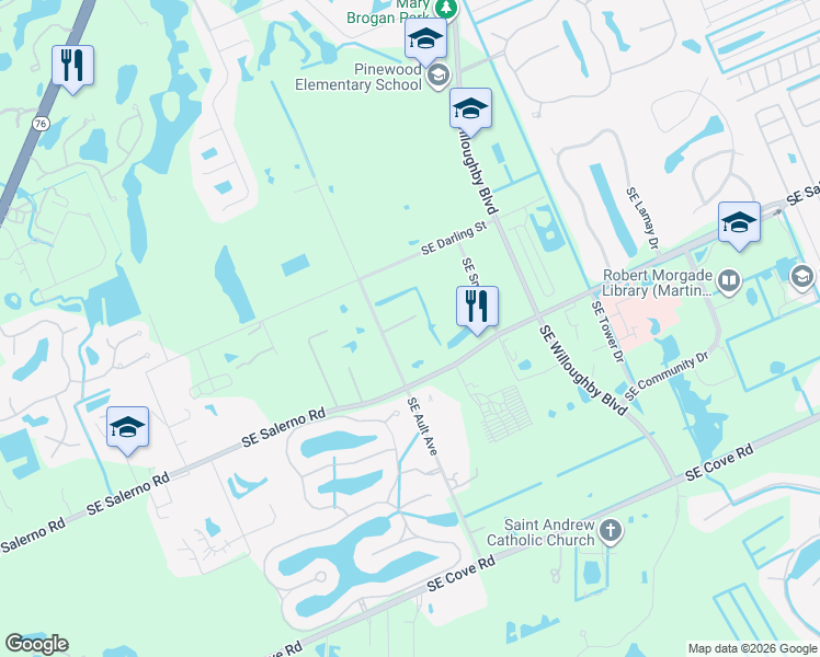 map of restaurants, bars, coffee shops, grocery stores, and more near 5679 Southeast Ault Avenue in Stuart