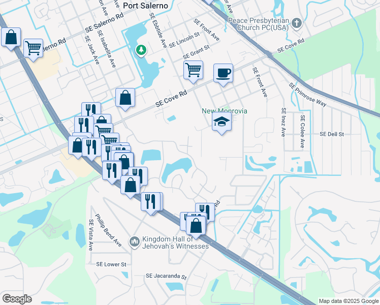 map of restaurants, bars, coffee shops, grocery stores, and more near 5925 Southeast Windsong Lane in Stuart