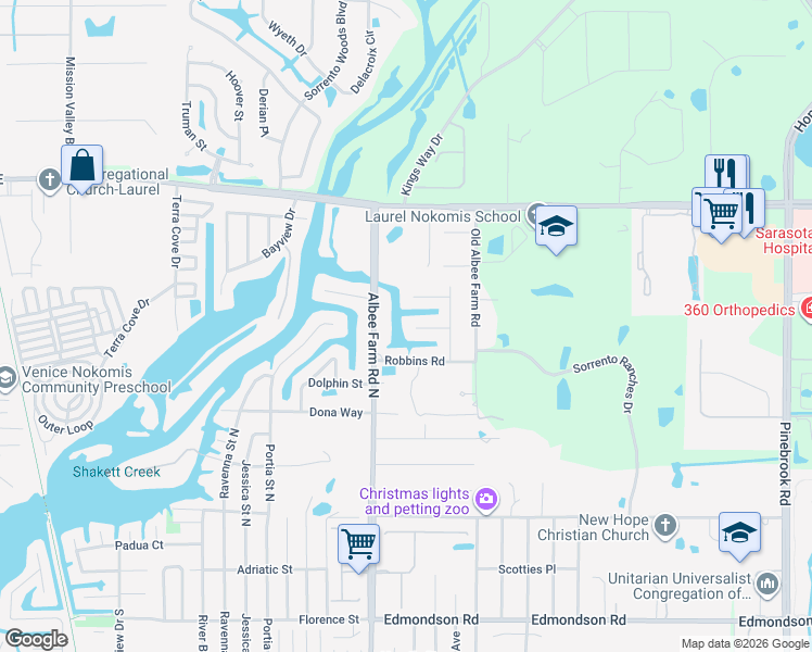 map of restaurants, bars, coffee shops, grocery stores, and more near 649 Coral Drive in Nokomis