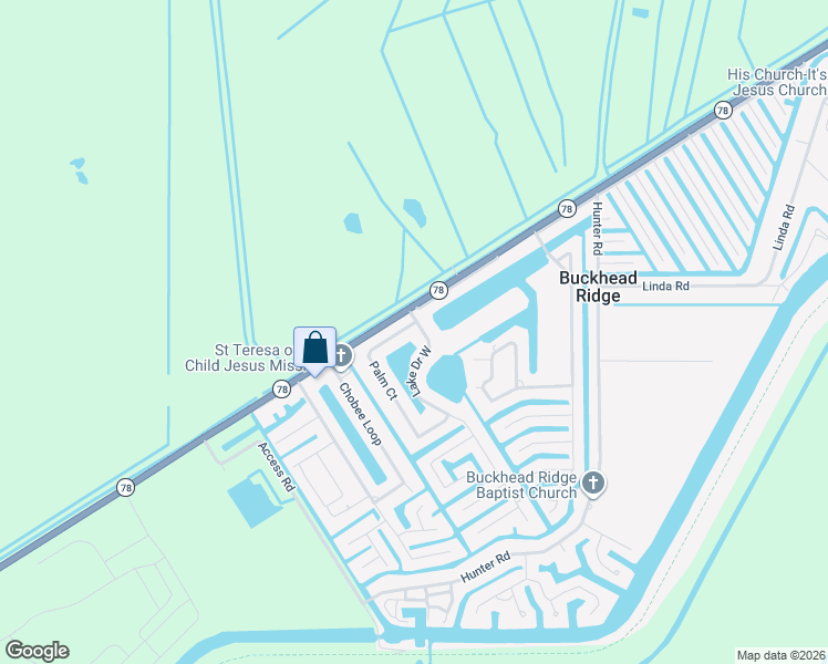 map of restaurants, bars, coffee shops, grocery stores, and more near 1024 Palm Court in Okeechobee