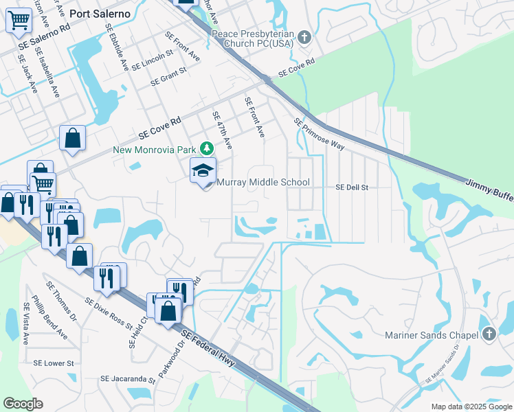 map of restaurants, bars, coffee shops, grocery stores, and more near 5873 Southeast 47th Avenue in Stuart