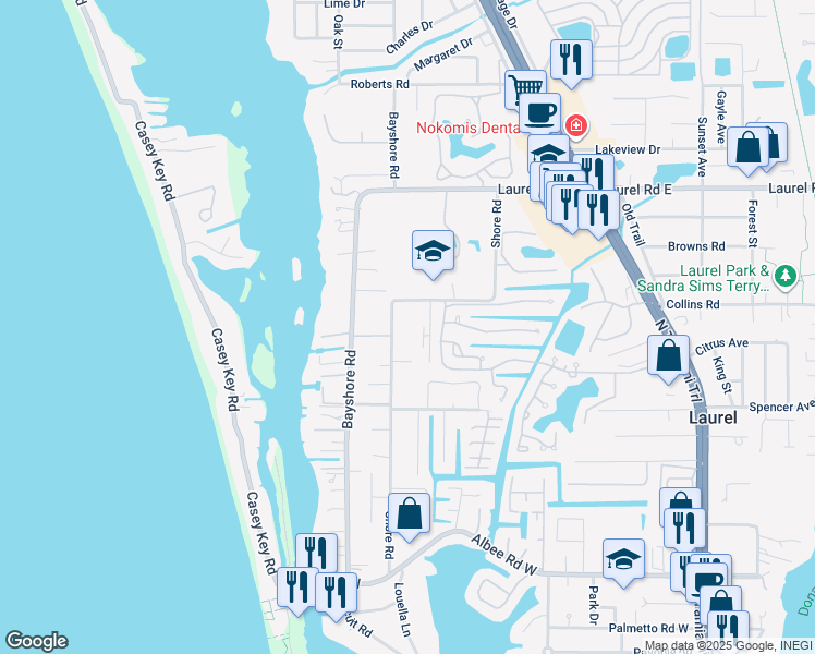 map of restaurants, bars, coffee shops, grocery stores, and more near 708 Shore Road in Nokomis