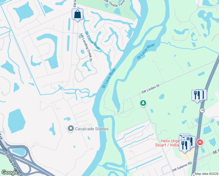 map of restaurants, bars, coffee shops, grocery stores, and more near 536 Southwest Linden Street in Stuart
