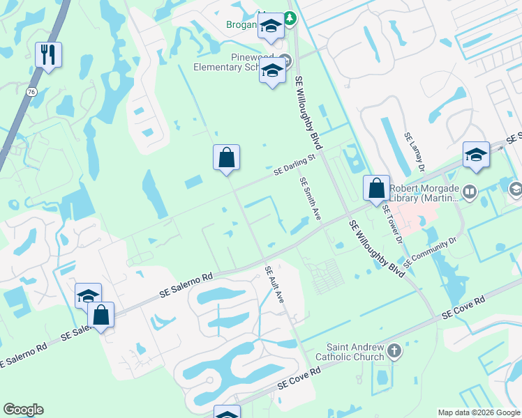 map of restaurants, bars, coffee shops, grocery stores, and more near 5679 Southeast Ault Avenue in Stuart