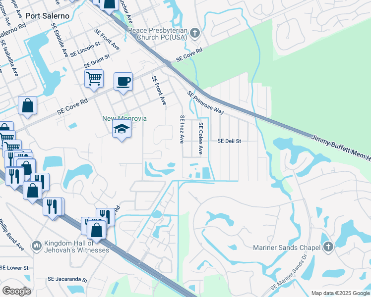map of restaurants, bars, coffee shops, grocery stores, and more near 5809 Southeast Inez Avenue in Stuart