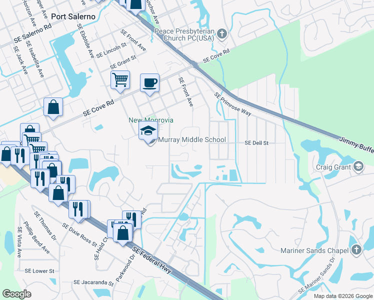 map of restaurants, bars, coffee shops, grocery stores, and more near 5823 Southeast 47th Avenue in Stuart