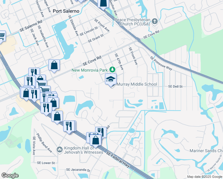 map of restaurants, bars, coffee shops, grocery stores, and more near 4400 Southeast Murray Street in Stuart