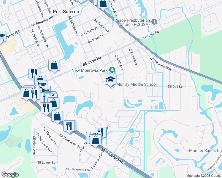 map of restaurants, bars, coffee shops, grocery stores, and more near 4400 Southeast Murray Street in Stuart