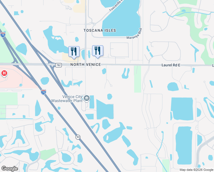 map of restaurants, bars, coffee shops, grocery stores, and more near 3530 Laurel Road East in Venice