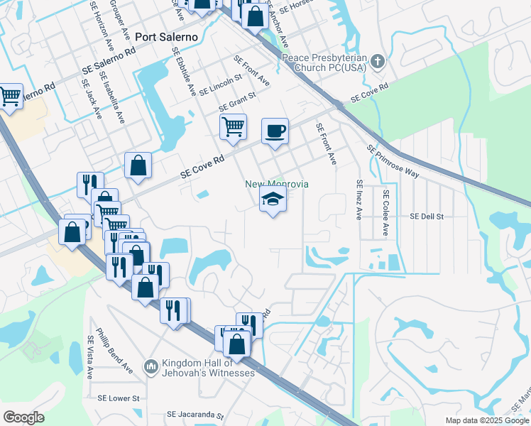 map of restaurants, bars, coffee shops, grocery stores, and more near 102 Southeast Murray Street in Stuart