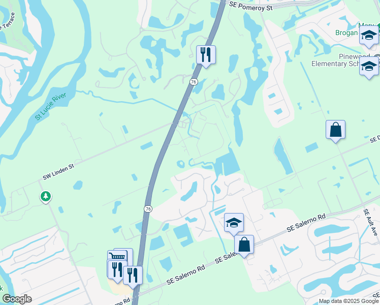 map of restaurants, bars, coffee shops, grocery stores, and more near 5755 Southeast Green Lane in Stuart