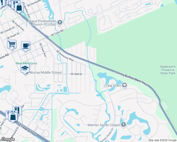 map of restaurants, bars, coffee shops, grocery stores, and more near 5703 Southeast Pine Drive in Stuart