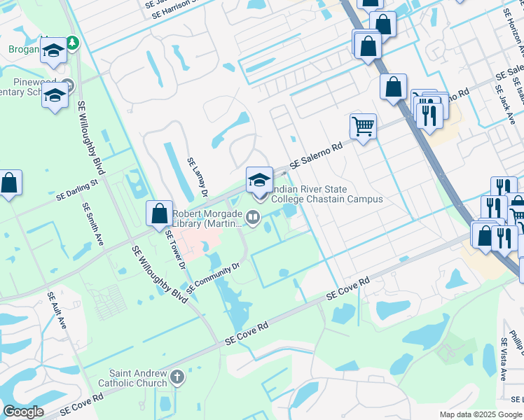 map of restaurants, bars, coffee shops, grocery stores, and more near 2400 Southeast Salerno Road in Stuart