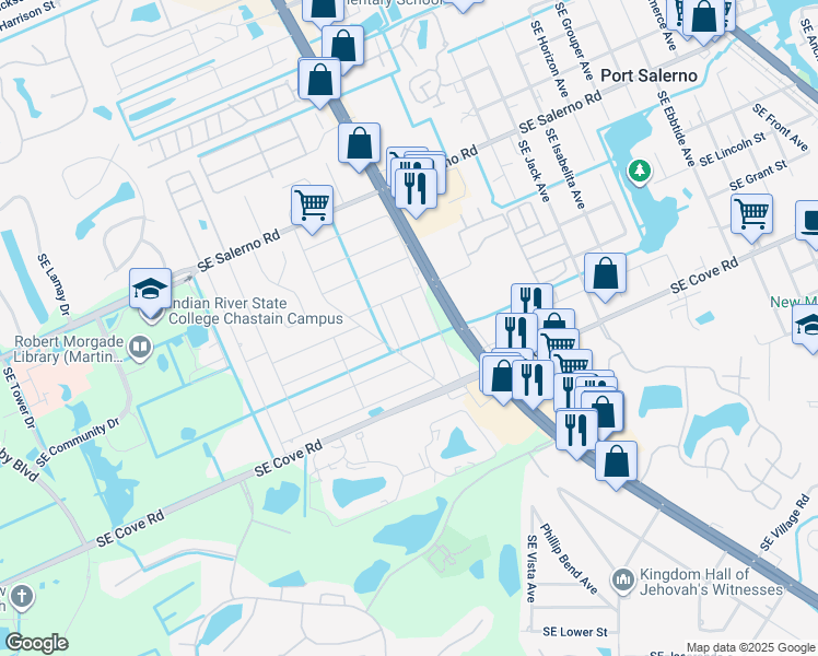 map of restaurants, bars, coffee shops, grocery stores, and more near 5662 Southeast Laguna Avenue in Stuart