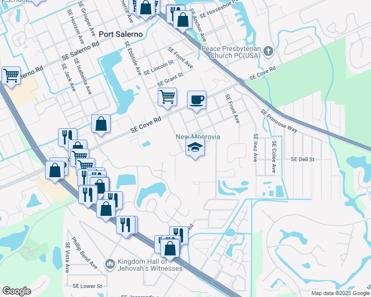 map of restaurants, bars, coffee shops, grocery stores, and more near 102 Southeast Murray Street in Stuart