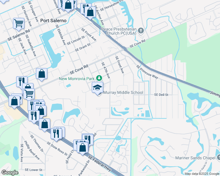 map of restaurants, bars, coffee shops, grocery stores, and more near 5693 Southeast 47th Avenue in Stuart