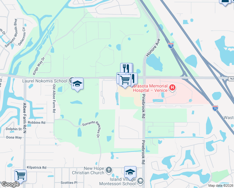map of restaurants, bars, coffee shops, grocery stores, and more near 2300 Laurel Road East in Nokomis
