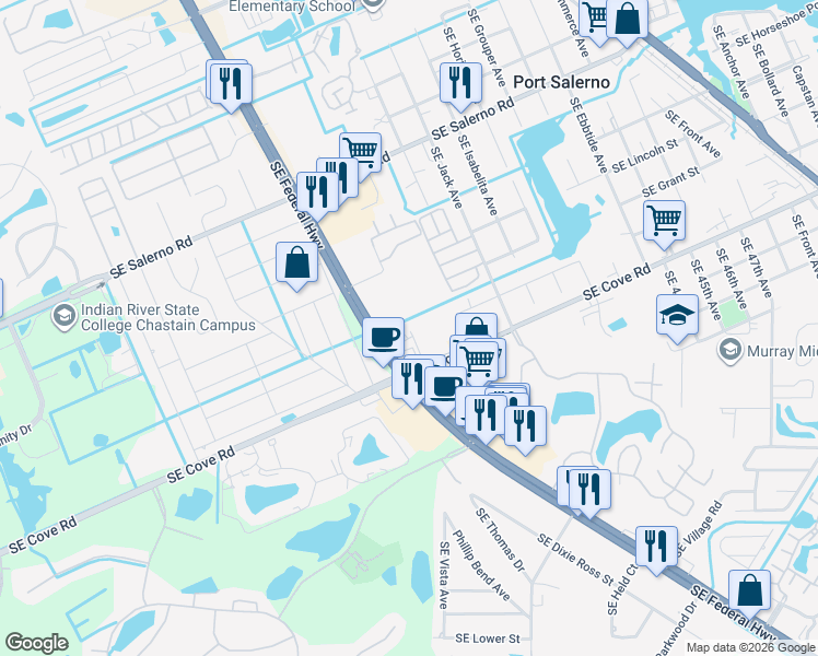 map of restaurants, bars, coffee shops, grocery stores, and more near 5755 U.S. 1 in Stuart