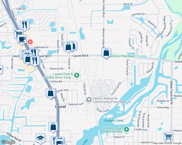 map of restaurants, bars, coffee shops, grocery stores, and more near 641 Fantail Way in Nokomis