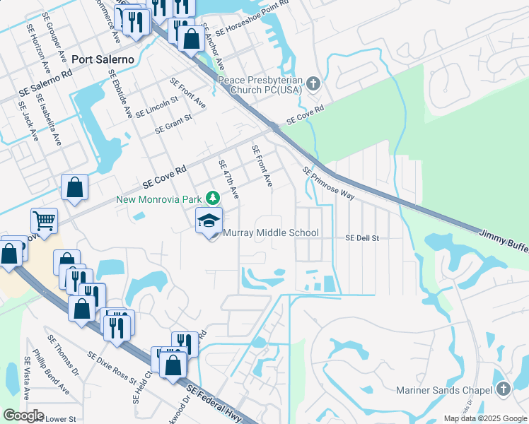 map of restaurants, bars, coffee shops, grocery stores, and more near 4596 Southeast Murray Cove Circle in Stuart