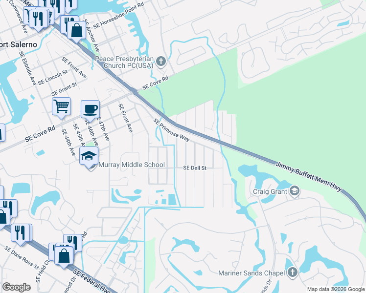 map of restaurants, bars, coffee shops, grocery stores, and more near 5068 Southeast Primrose Way in Stuart