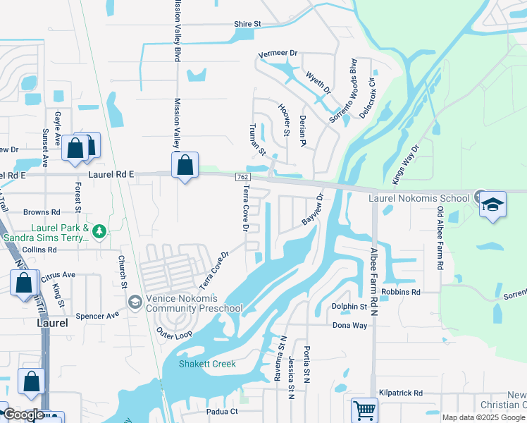 map of restaurants, bars, coffee shops, grocery stores, and more near 22 Lafitte Drive in Nokomis