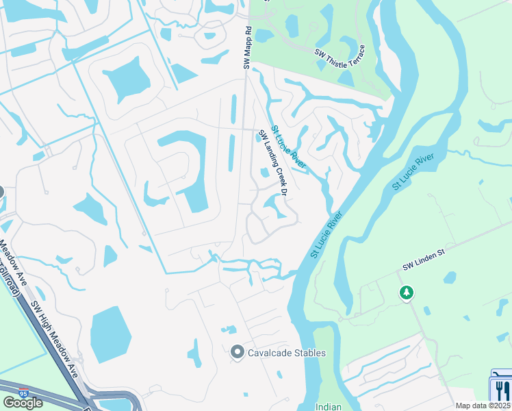 map of restaurants, bars, coffee shops, grocery stores, and more near 5139 Southwest Landing Creek Drive in Palm City