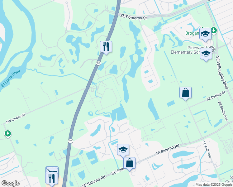 map of restaurants, bars, coffee shops, grocery stores, and more near 508 Southeast Bloxham Way in Stuart