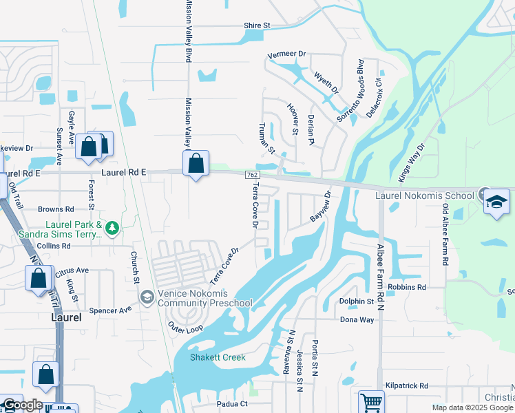 map of restaurants, bars, coffee shops, grocery stores, and more near 63 Gasparilla Lane in Nokomis