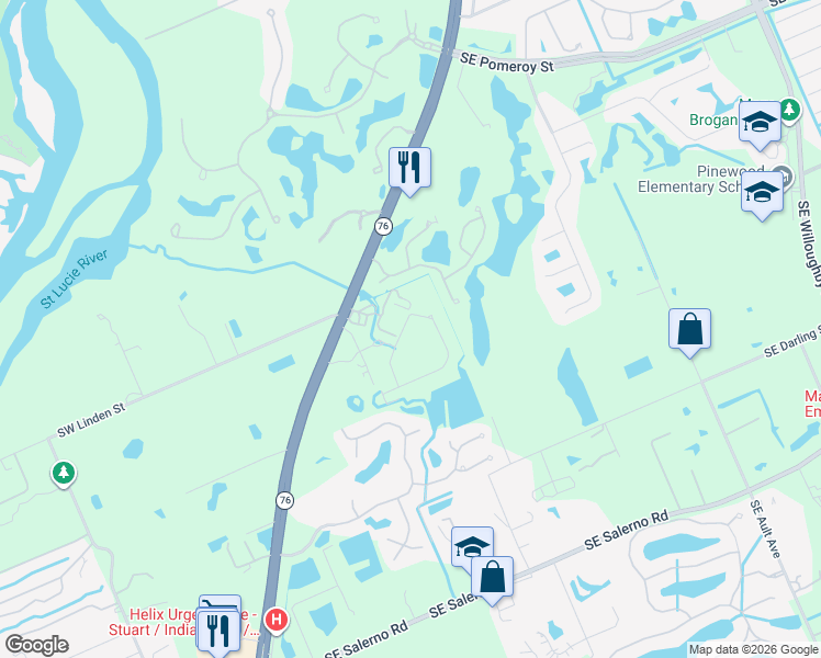 map of restaurants, bars, coffee shops, grocery stores, and more near 5685 Southeast Green Lane in Stuart