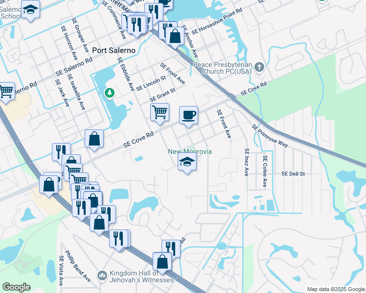 map of restaurants, bars, coffee shops, grocery stores, and more near 5597 Southeast 45th Avenue in Stuart