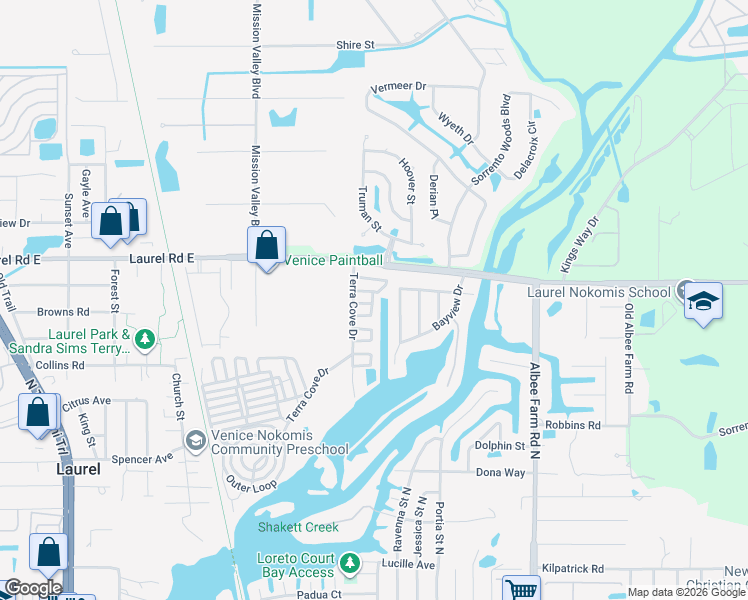 map of restaurants, bars, coffee shops, grocery stores, and more near 19 Long Ben Lane in Nokomis