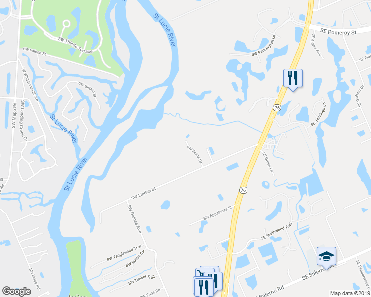 map of restaurants, bars, coffee shops, grocery stores, and more near 5596 Southwest Evans Drive in Stuart