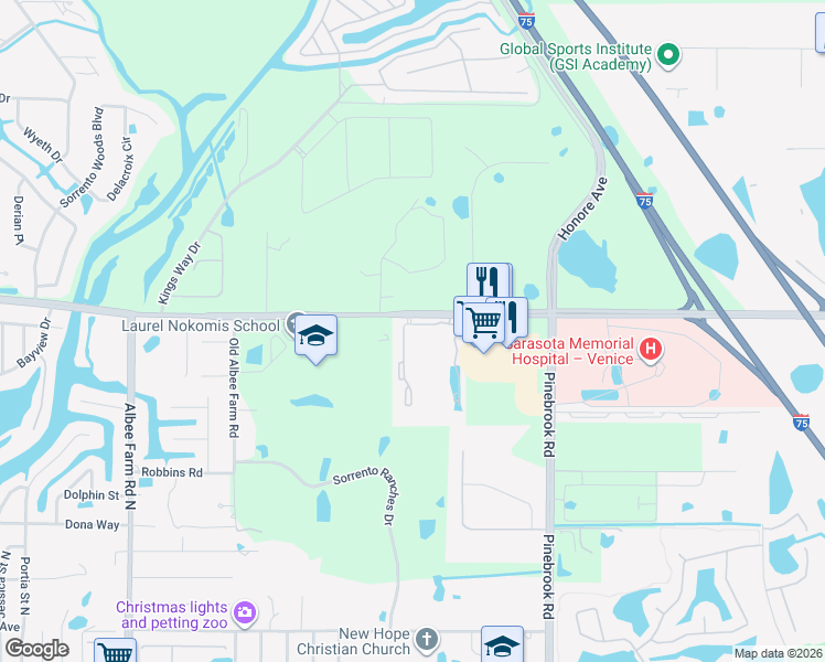 map of restaurants, bars, coffee shops, grocery stores, and more near 2300 Laurel Road East in Nokomis